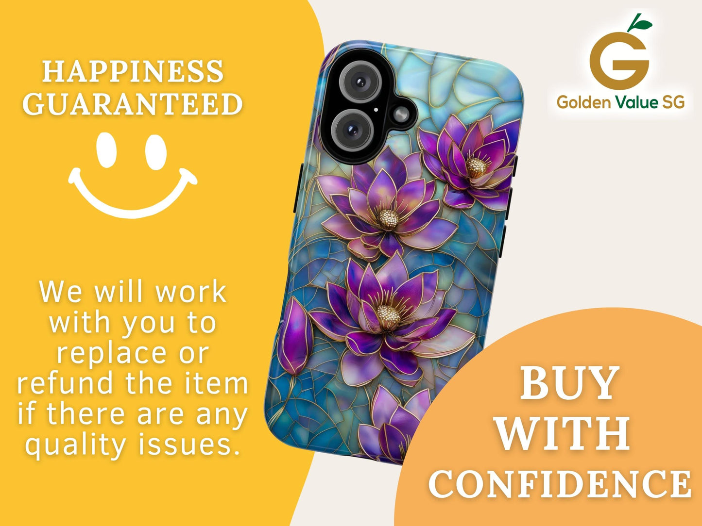 Purple Lotus Phone Case for iPhone 17, Samsung S26 & Pixel 9 Series, Stained Glass Floral Cover, Boho Aesthetic Floral Art Phone Gift