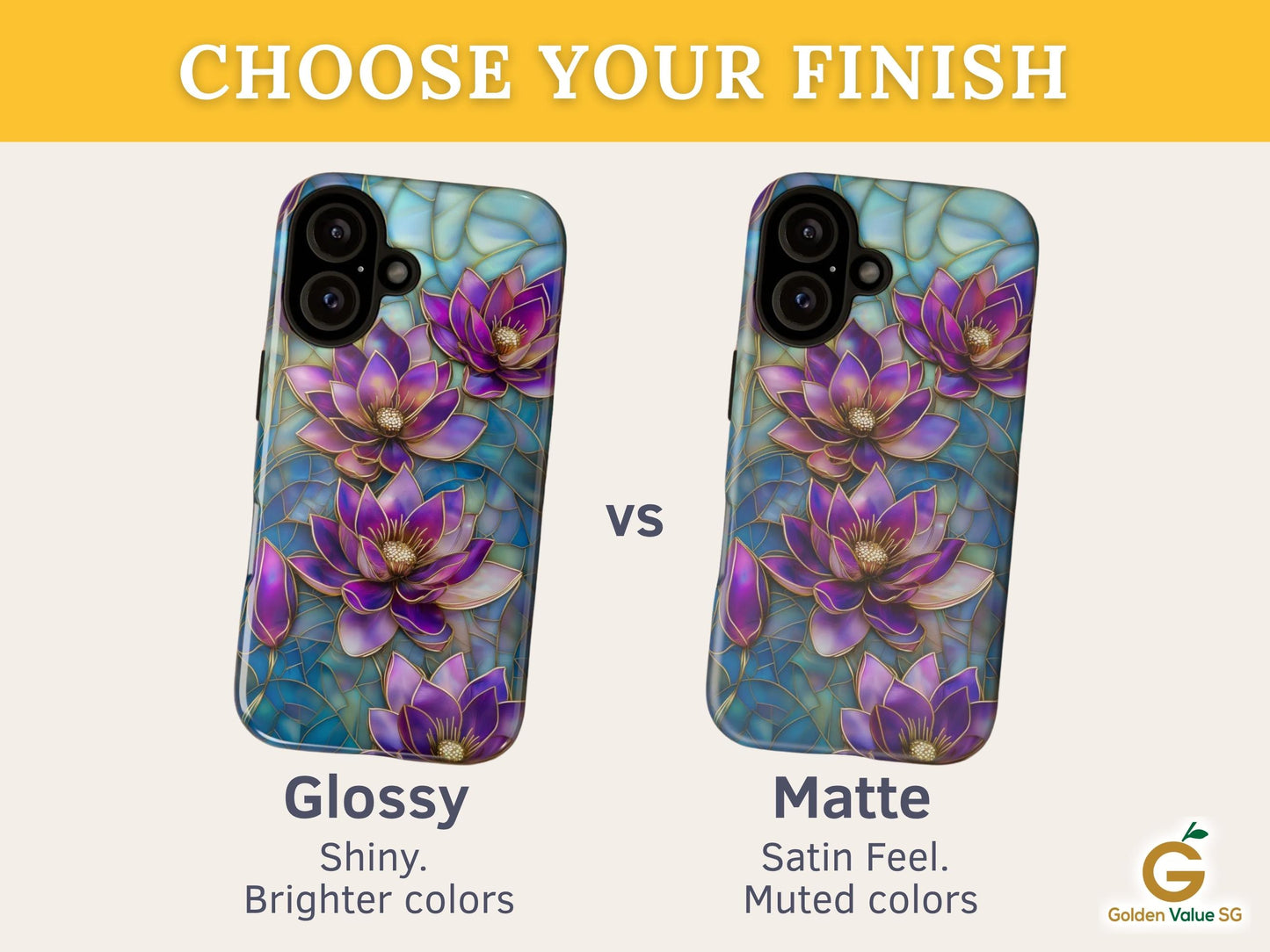 Purple Lotus Phone Case for iPhone 17, Samsung S26 & Pixel 9 Series, Stained Glass Floral Cover, Boho Aesthetic Floral Art Phone Gift