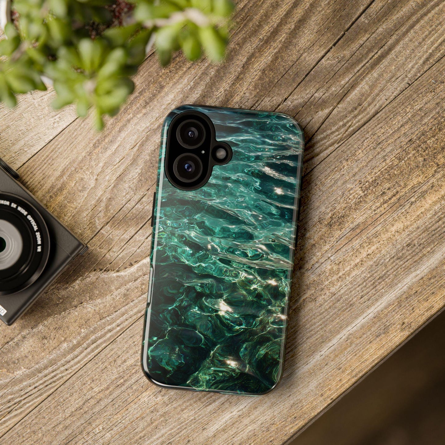 Water Phone Case for iPhone 17 Samsung & Pixel, Tropical Vibe Summer Phone Cover, Emerald Green Ocean Waves Design Clear Water Aesthetics