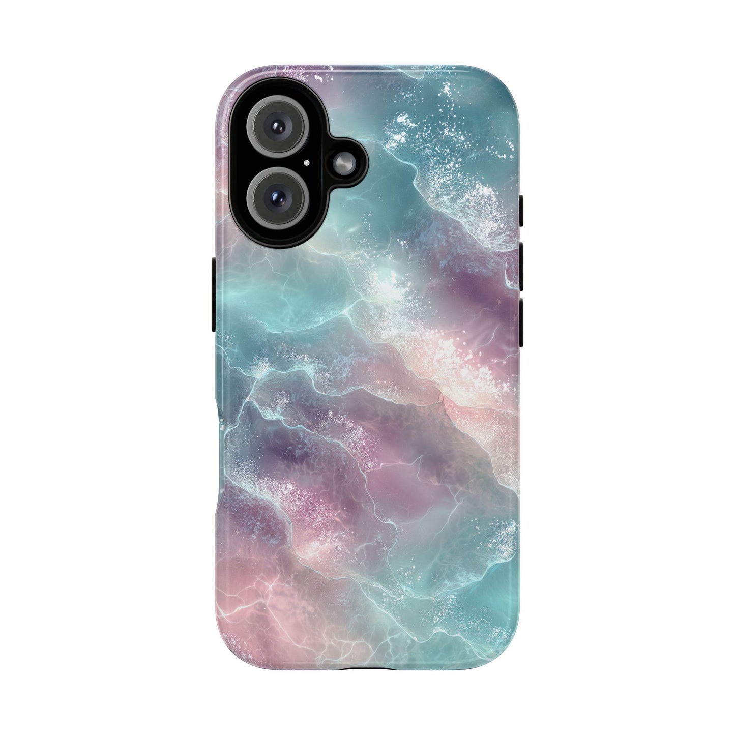 A stylized ocean scene phone case with shimmering, glassy waves in soft pastel pink, purple, and blue tones. The design evokes a serene, surreal, and fantasy-like aquatic atmosphere with delicate highlights on the water's surface.