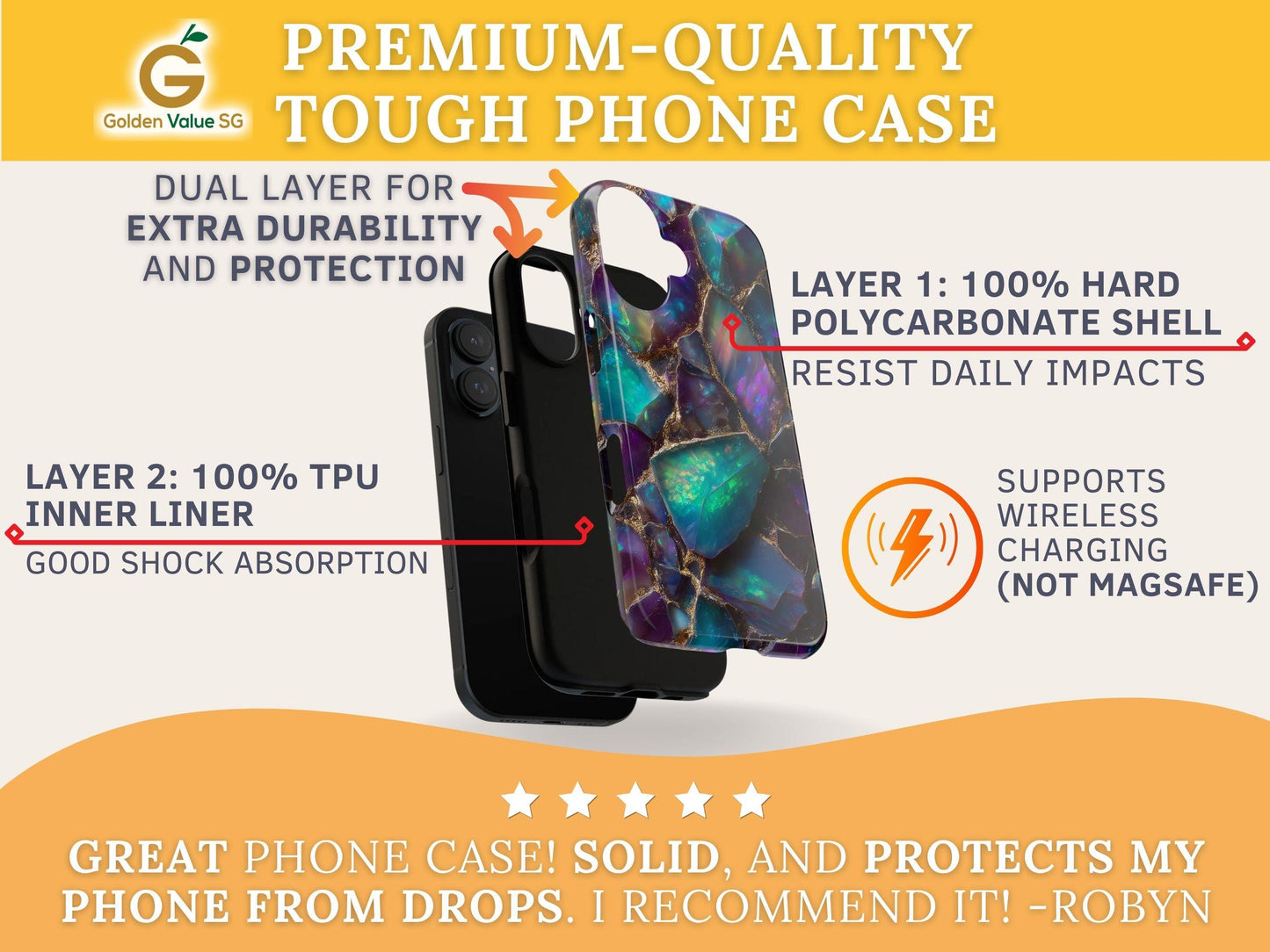 Iridescent Opal Phone Case for iPhone Samsung Pixel | Gold Mosaic Gemstone Design