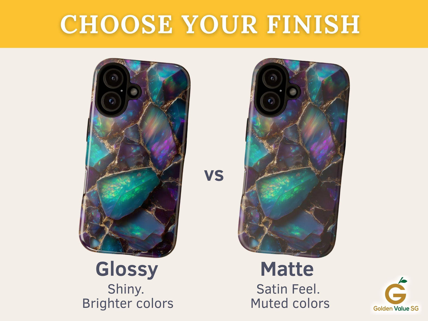 Iridescent Opal Phone Case for iPhone Samsung Pixel | Gold Mosaic Gemstone Design
