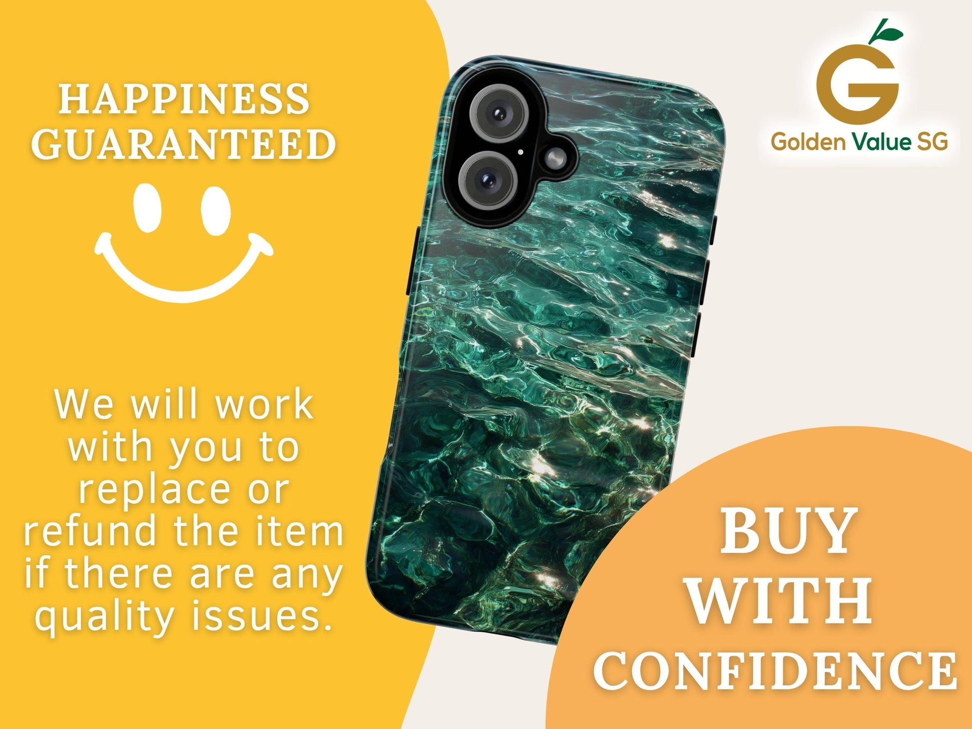 Water Phone Case for iPhone 17 Samsung & Pixel, Tropical Vibe Summer Phone Cover, Emerald Green Ocean Waves Design Clear Water Aesthetics
