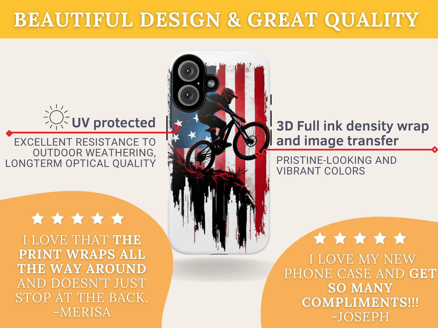 Mountain Biker Phone Case for iPhone, Samsung & Pixel, Patriotic MTB Cover, American Flag Bike Case, Dirt Bike Gift, Cycling Phone Case
