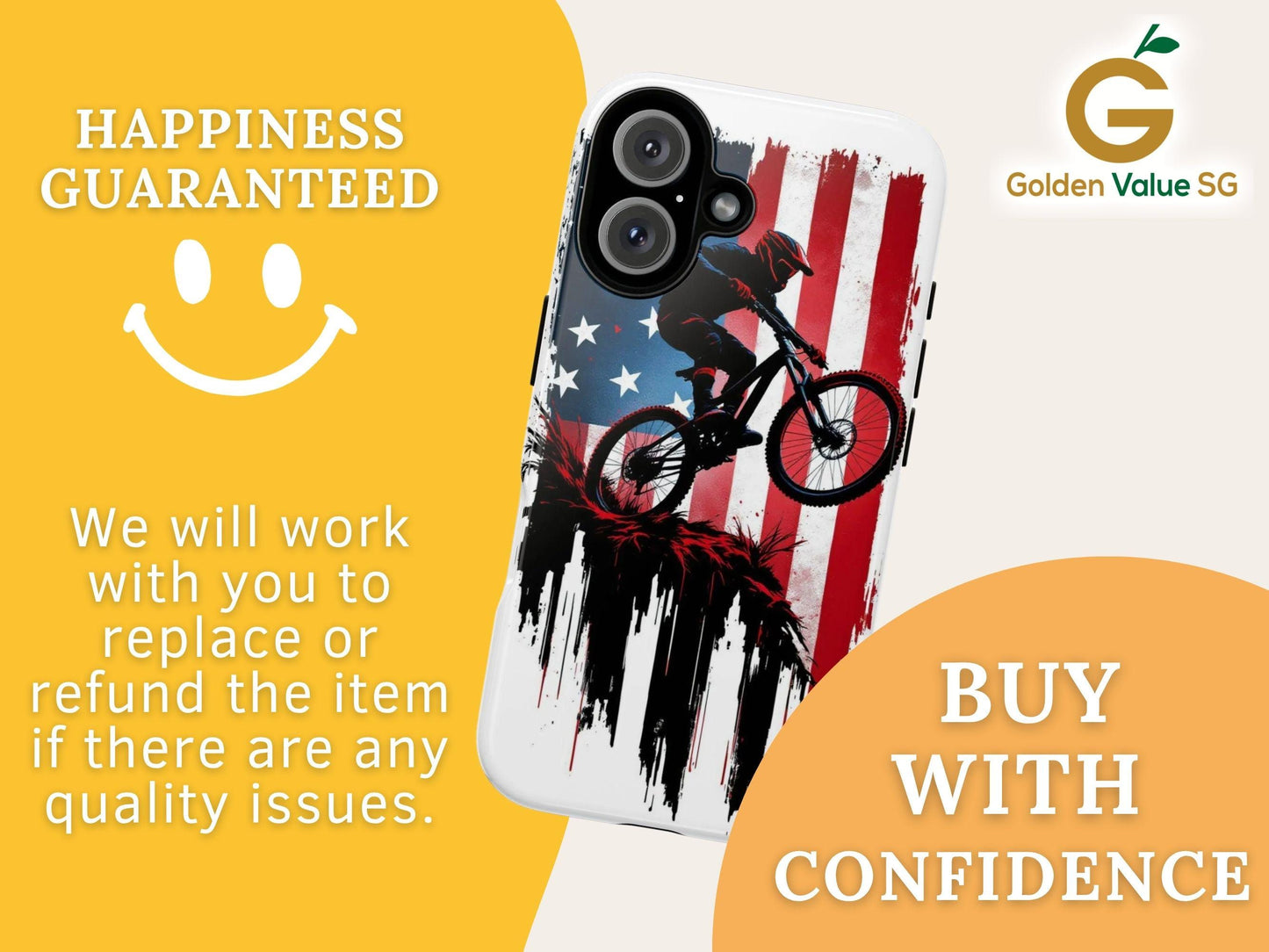Mountain Biker Phone Case for iPhone, Samsung & Pixel, Patriotic MTB Cover, American Flag Bike Case, Dirt Bike Gift, Cycling Phone Case