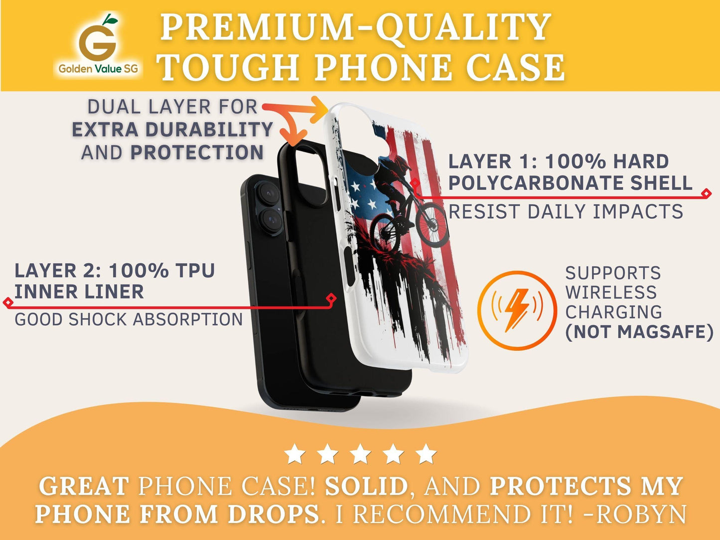Mountain Biker Phone Case for iPhone, Samsung & Pixel, Patriotic MTB Cover, American Flag Bike Case, Dirt Bike Gift, Cycling Phone Case