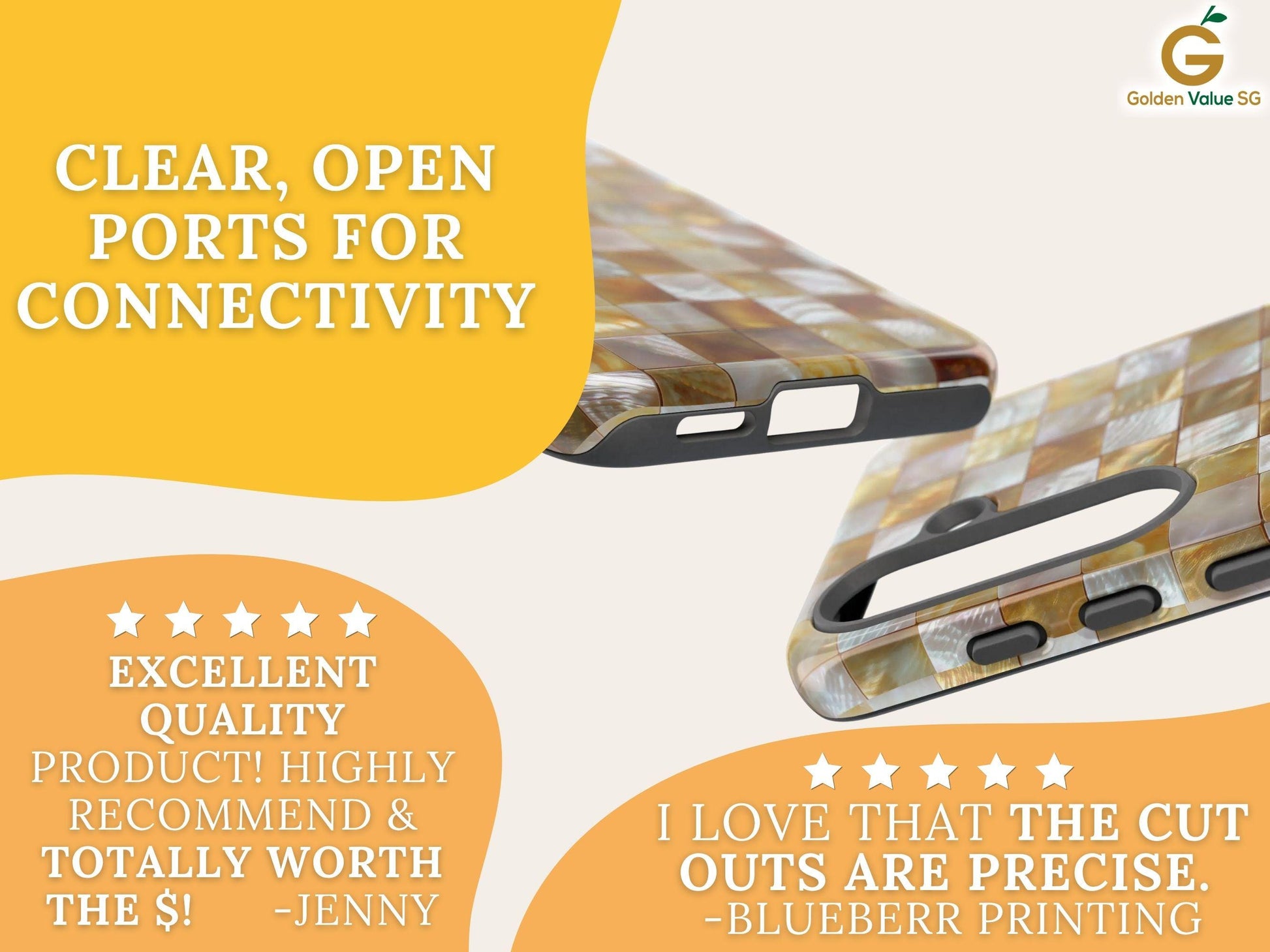 Gold Mosaic Luxury Phone Case for iPhone 17, Samsung S26 & Pixel 9, Iridescent Pearl Tile Design, Aesthetic Glamorous Gift, Elegant Cover