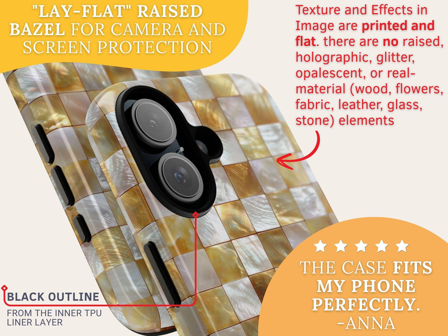 Gold Mosaic Luxury Phone Case for iPhone 17, Samsung S26 & Pixel 9, Iridescent Pearl Tile Design, Aesthetic Glamorous Gift, Elegant Cover