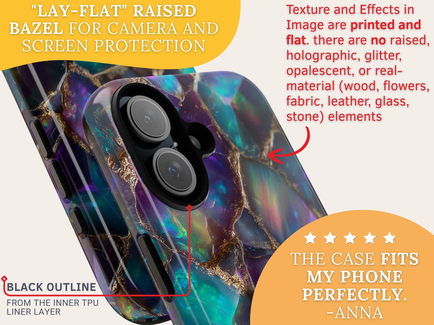 Iridescent Opal Phone Case for iPhone Samsung Pixel | Gold Mosaic Gemstone Design