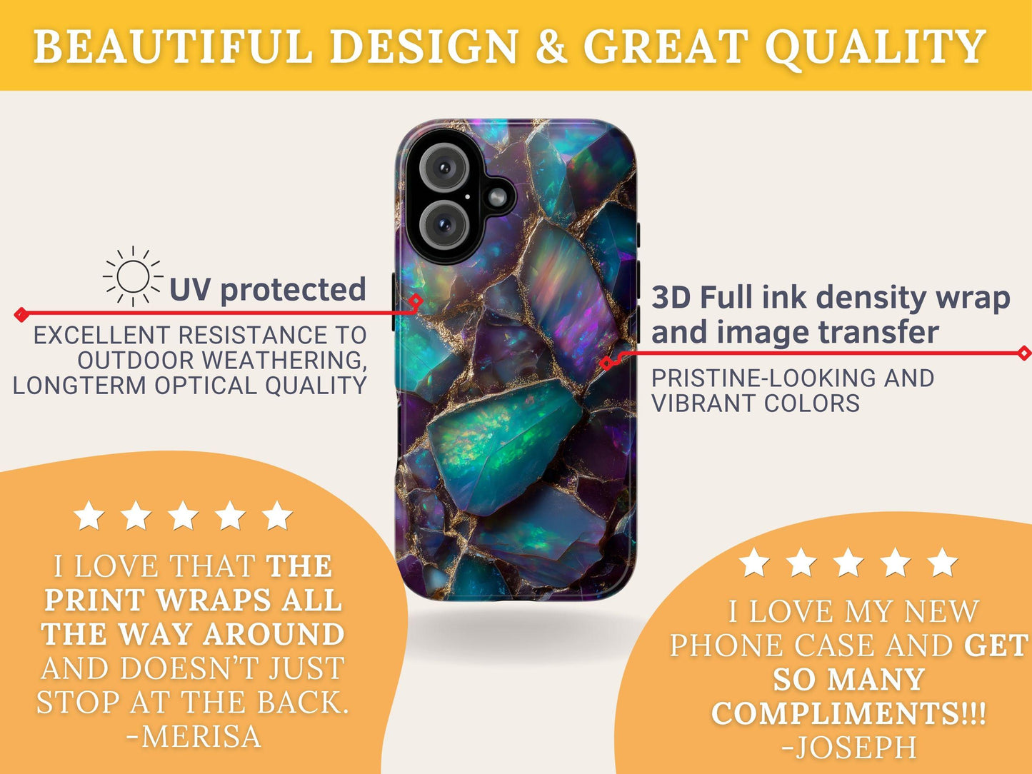 Iridescent Opal Phone Case for iPhone Samsung Pixel | Gold Mosaic Gemstone Design