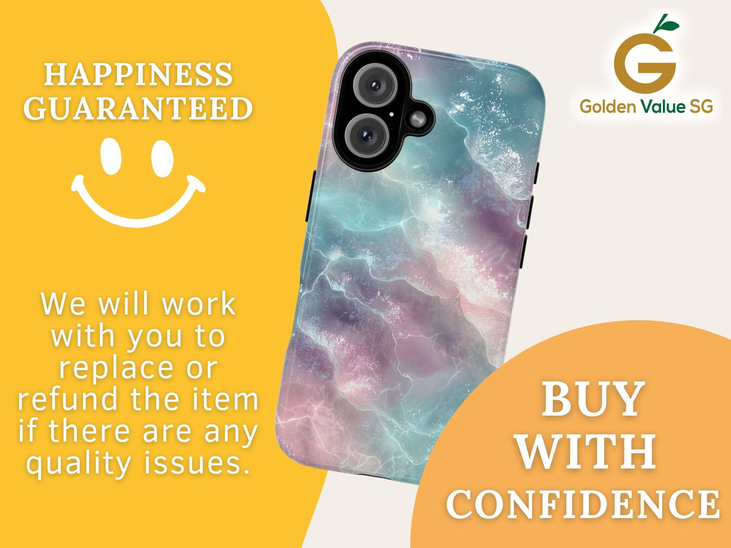 Pastel Ocean Waves Phone Case for iPhone, Samsung & Pixel, Glassy Sea Surface, Surreal Serenity, Fantasy Beach Art