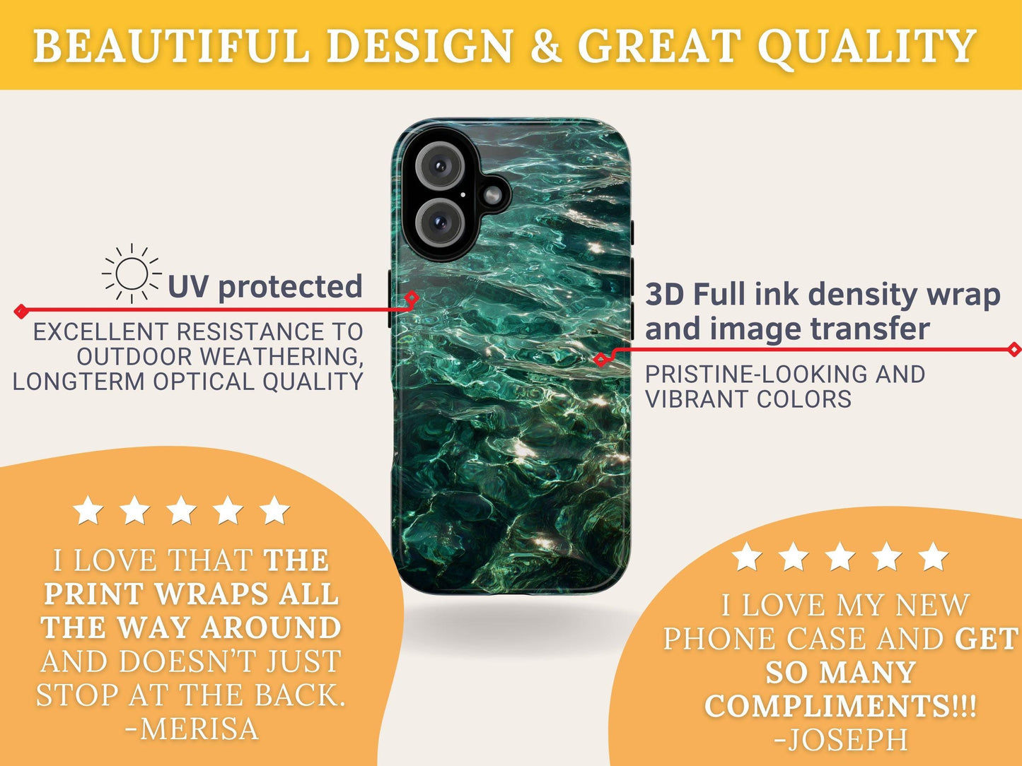 Water Phone Case for iPhone 17 Samsung & Pixel, Tropical Vibe Summer Phone Cover, Emerald Green Ocean Waves Design Clear Water Aesthetics