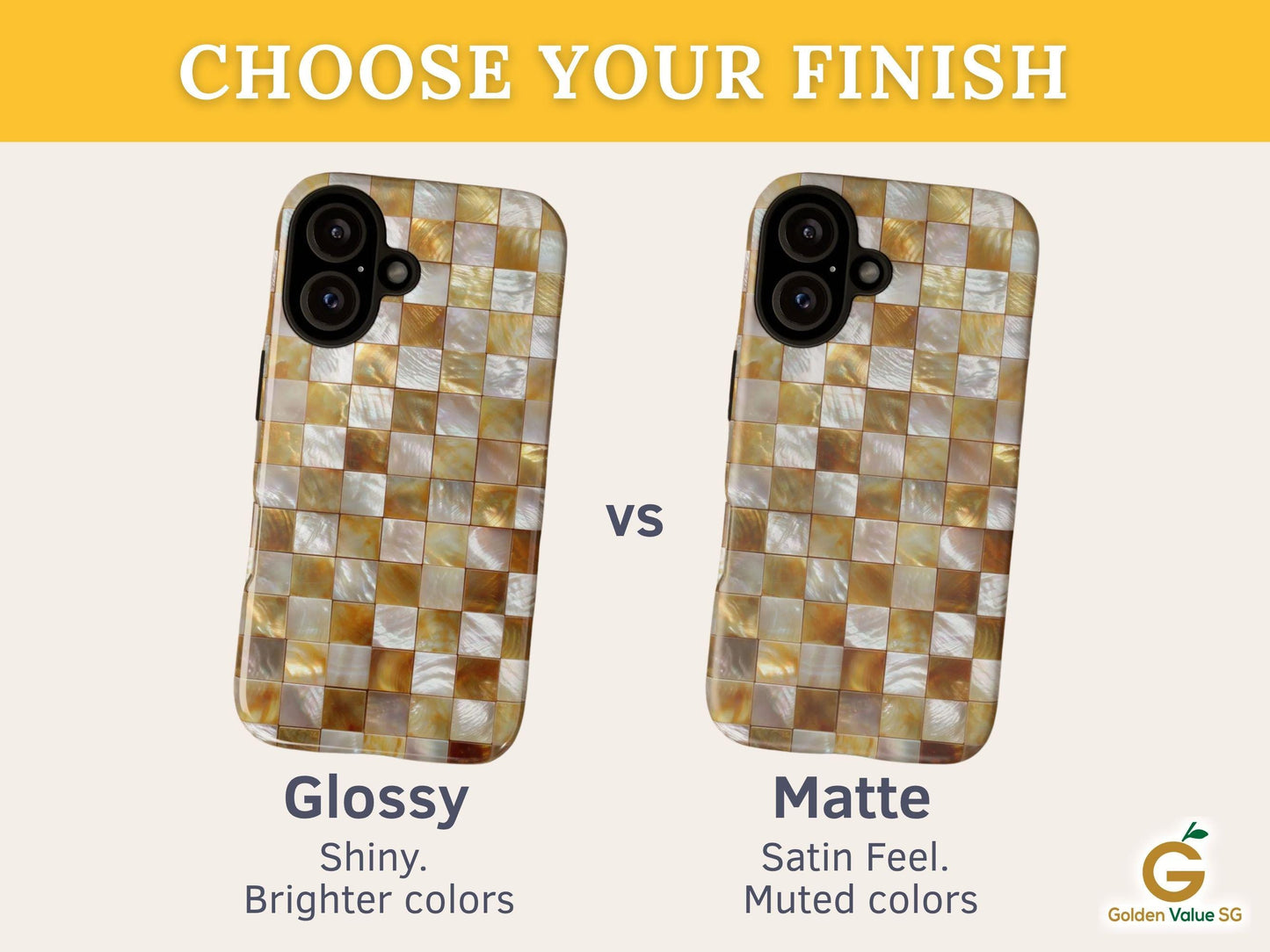 Gold Mosaic Luxury Phone Case for iPhone 17, Samsung S26 & Pixel 9, Iridescent Pearl Tile Design, Aesthetic Glamorous Gift, Elegant Cover