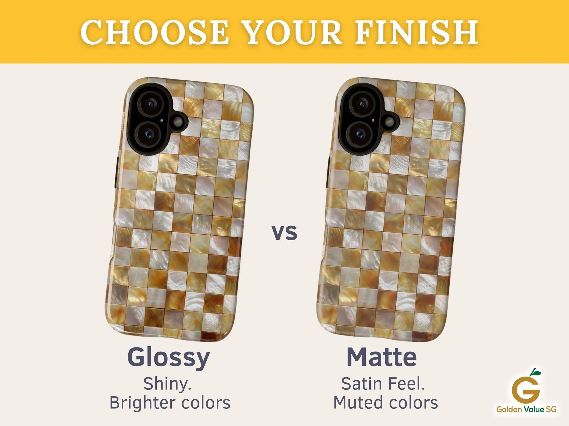Gold Mosaic Luxury Phone Case for iPhone 17, Samsung S26 & Pixel 9, Iridescent Pearl Tile Design, Aesthetic Glamorous Gift, Elegant Cover
