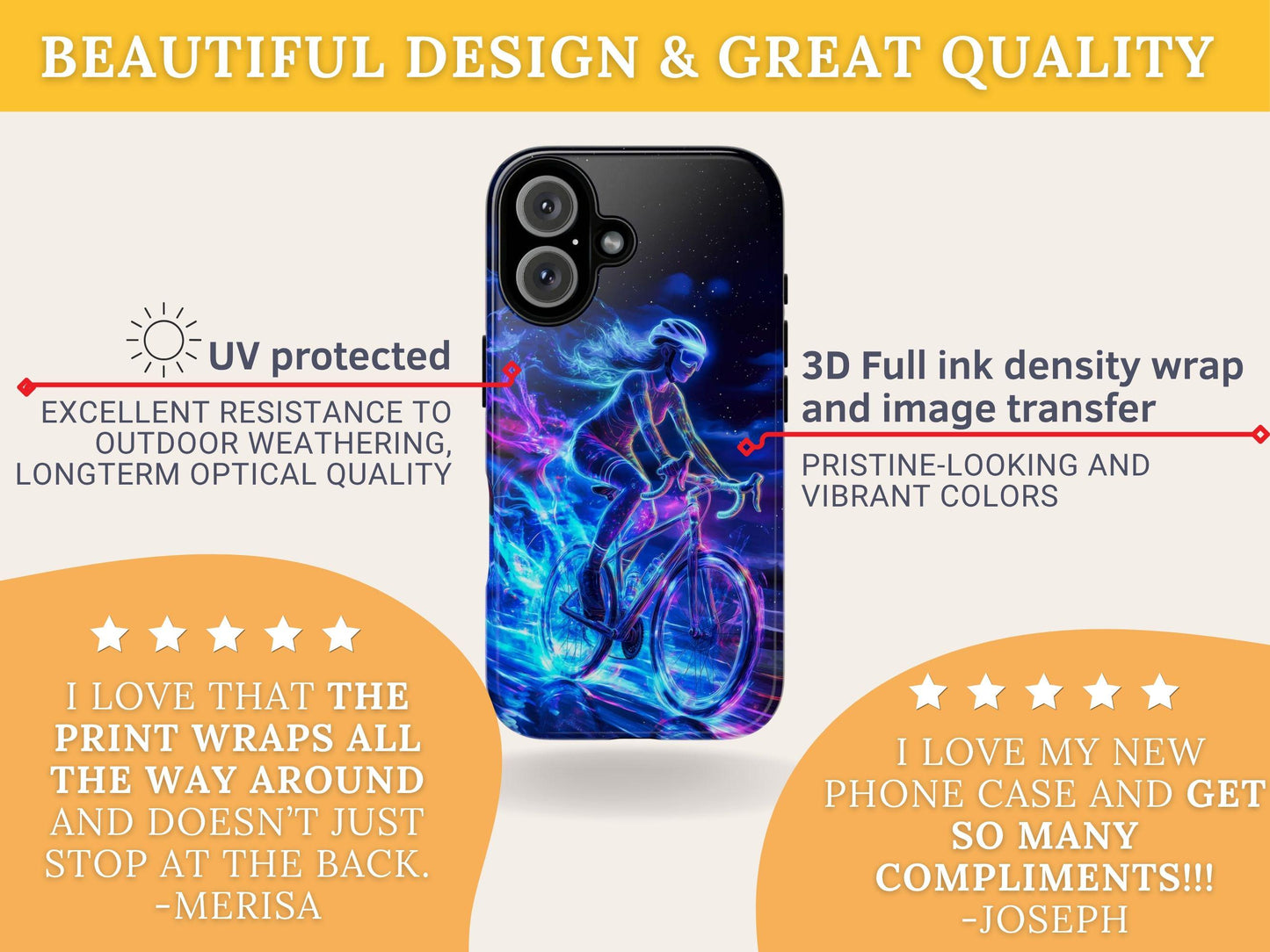 Woman Cyclist Phone Case for iPhone 17 Samsung S26 & Pixel 9 Glowing Neon Art Phone Cover Female Cyclist Triathlete Gift for Bicycle Lover