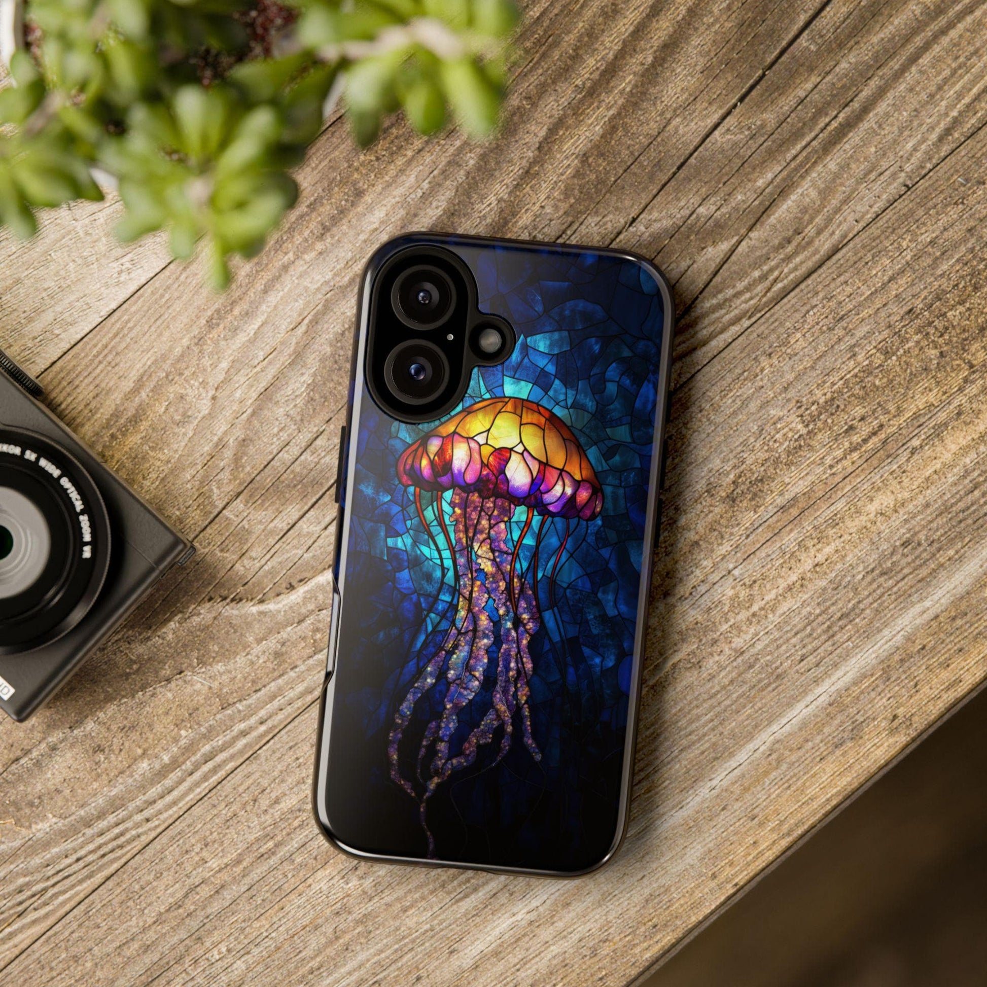 Stained Glass Jellyfish Phone Case iPhone 17 Samsung S26 & Pixel 9 Glowing Ocean Marine Life Cover Bioluminescent Mosaic Art Aesthetic Case