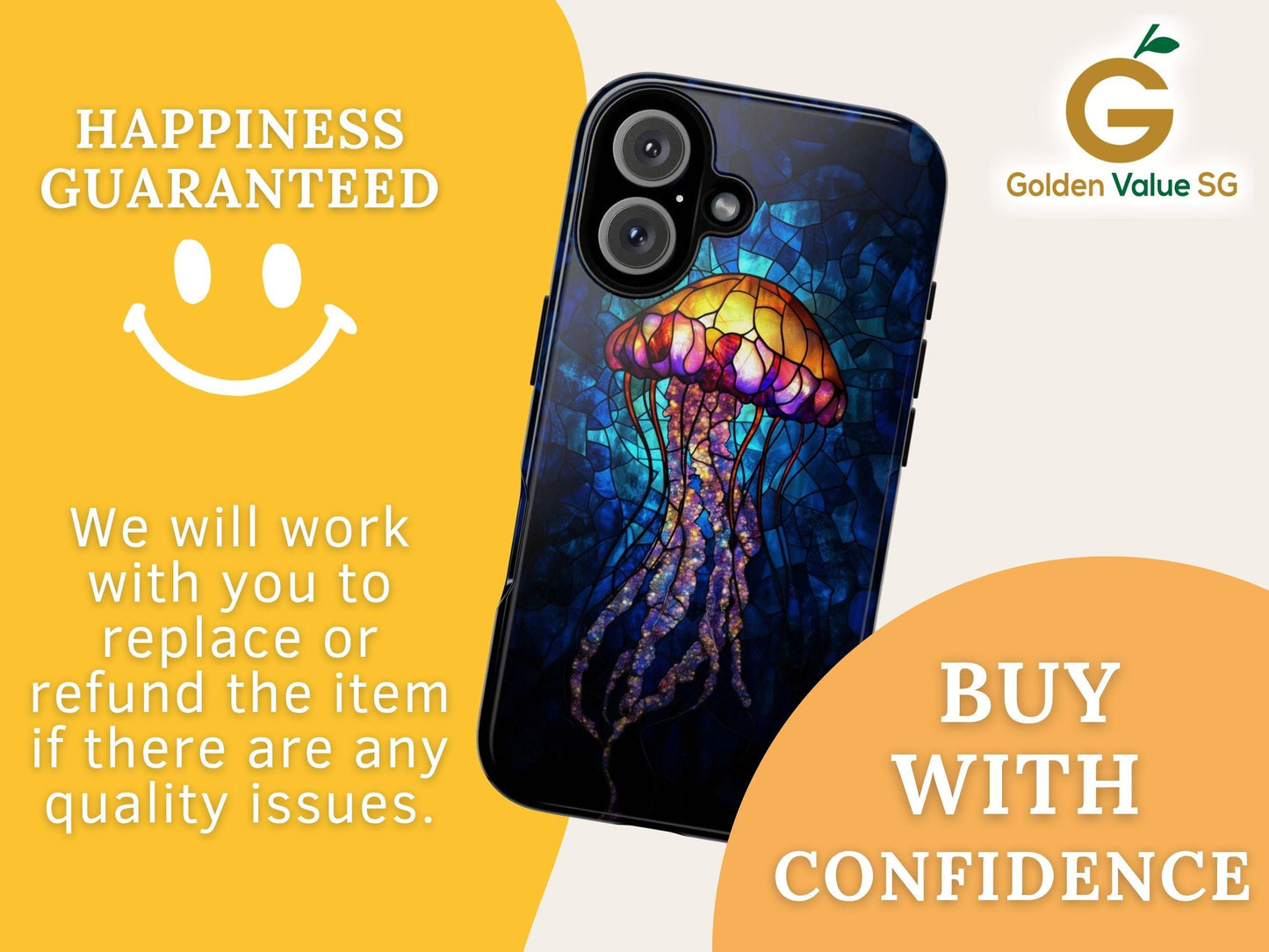 Stained Glass Jellyfish Phone Case iPhone 17 Samsung S26 & Pixel 9 Glowing Ocean Marine Life Cover Bioluminescent Mosaic Art Aesthetic Case