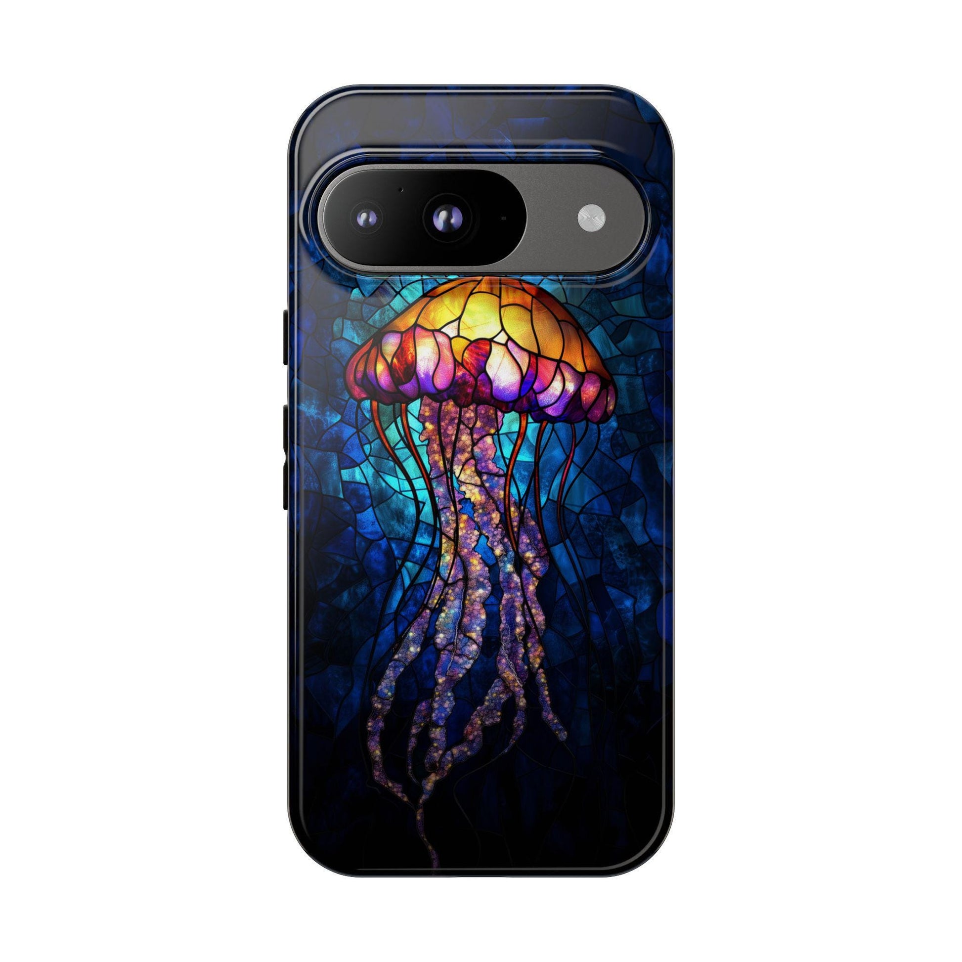 Stained Glass Jellyfish Phone Case iPhone 17 Samsung S26 & Pixel 9 Glowing Ocean Marine Life Cover Bioluminescent Mosaic Art Aesthetic Case