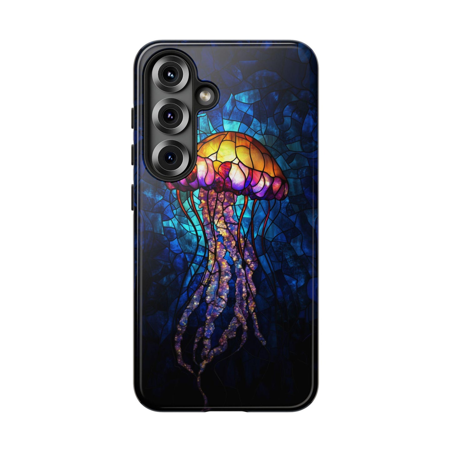 Stained Glass Jellyfish Phone Case iPhone 17 Samsung S26 & Pixel 9 Glowing Ocean Marine Life Cover Bioluminescent Mosaic Art Aesthetic Case