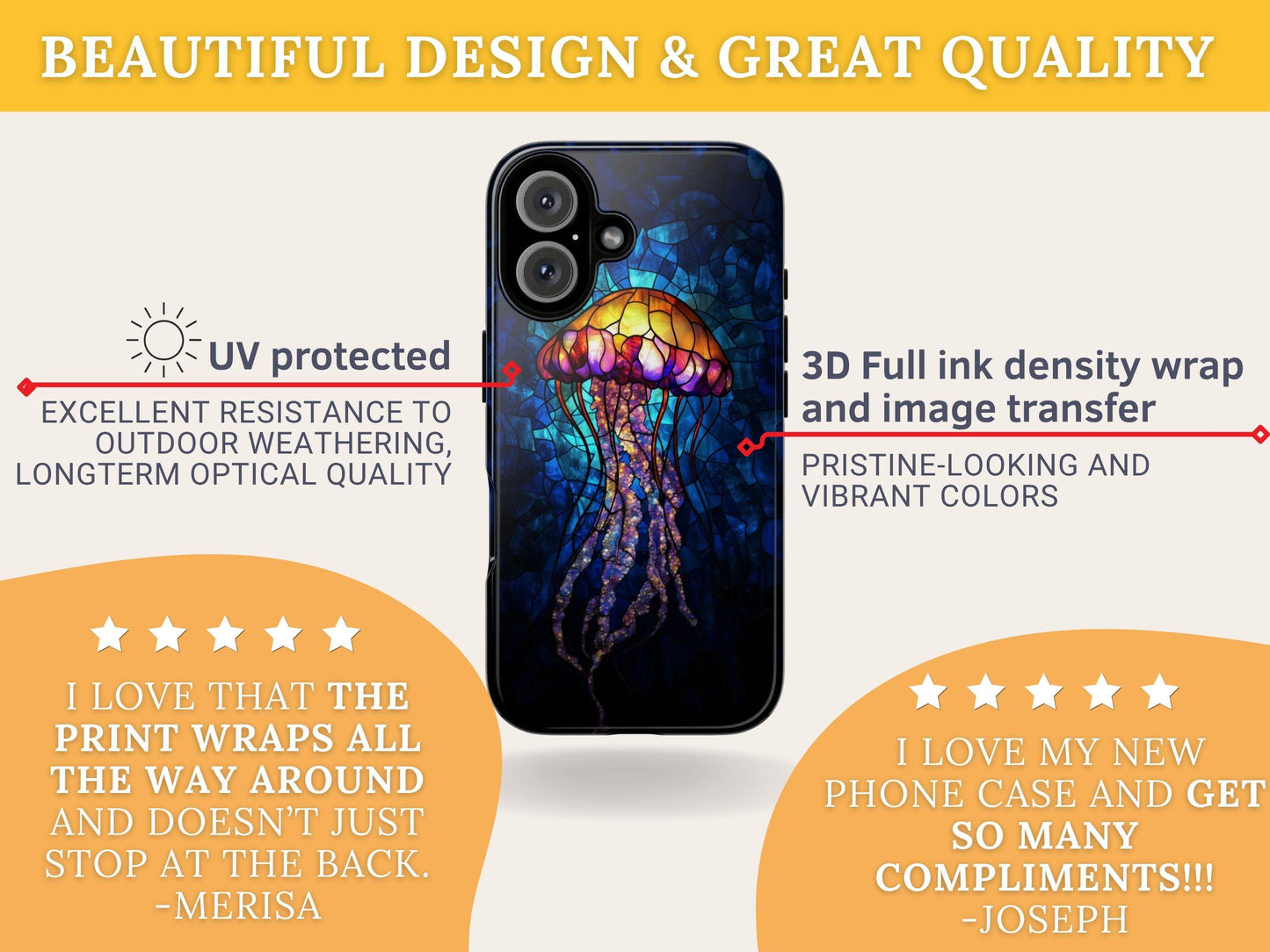 Stained Glass Jellyfish Phone Case iPhone 17 Samsung S26 & Pixel 9 Glowing Ocean Marine Life Cover Bioluminescent Mosaic Art Aesthetic Case