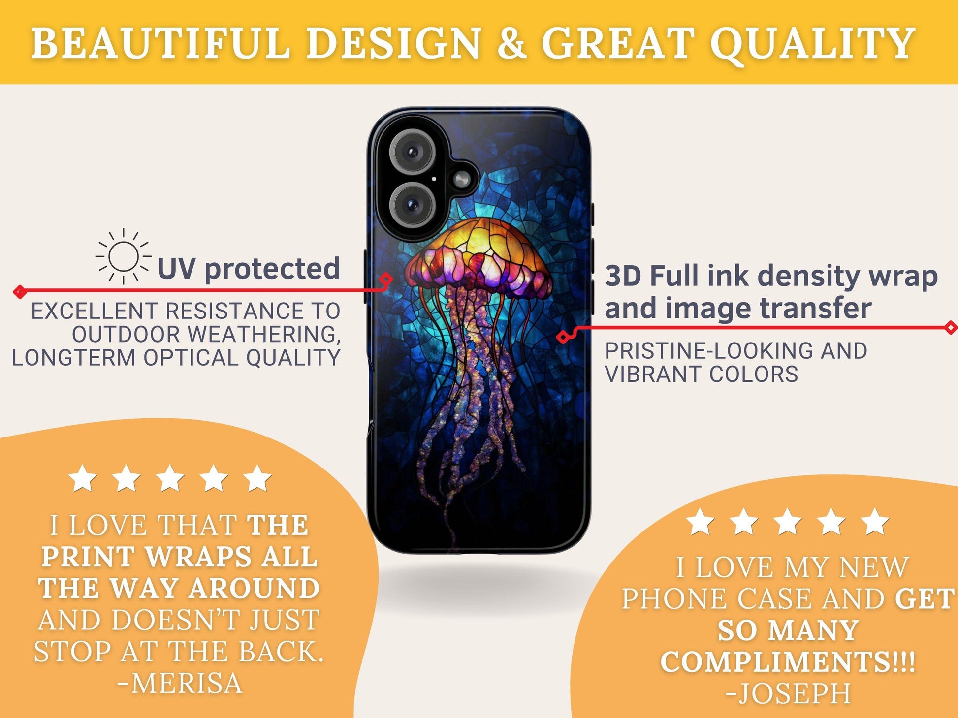 Stained Glass Jellyfish Phone Case iPhone 17 Samsung S26 & Pixel 9 Glowing Ocean Marine Life Cover Bioluminescent Mosaic Art Aesthetic Case