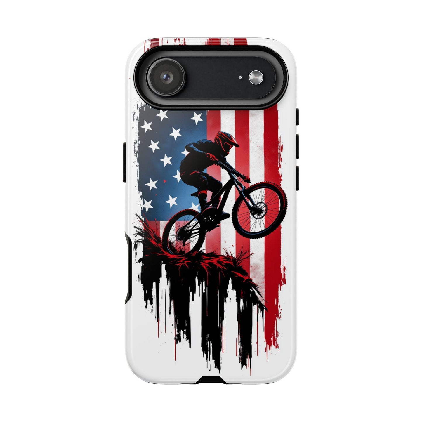 Mountain Biker Phone Case for iPhone, Samsung & Pixel, Patriotic MTB Cover, American Flag Bike Case, Dirt Bike Gift, Cycling Phone Case