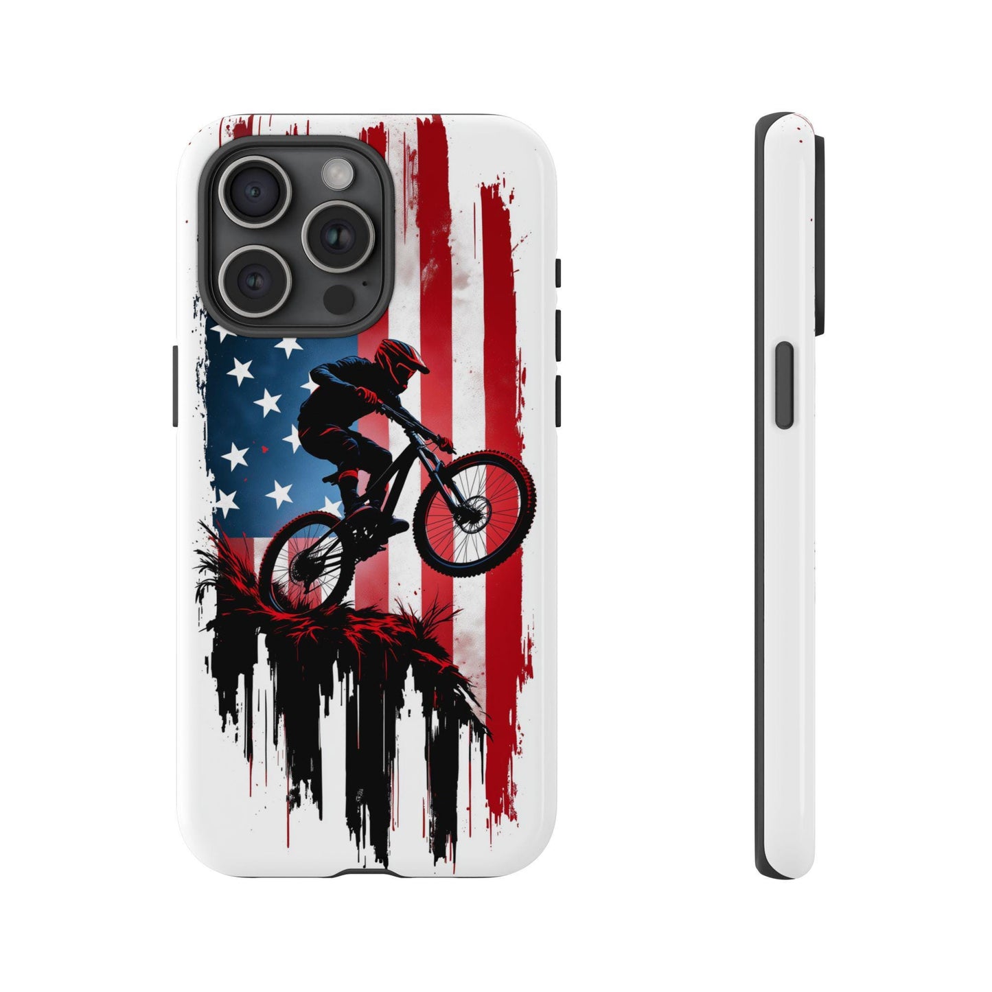 Mountain Biker Phone Case for iPhone, Samsung & Pixel, Patriotic MTB Cover, American Flag Bike Case, Dirt Bike Gift, Cycling Phone Case