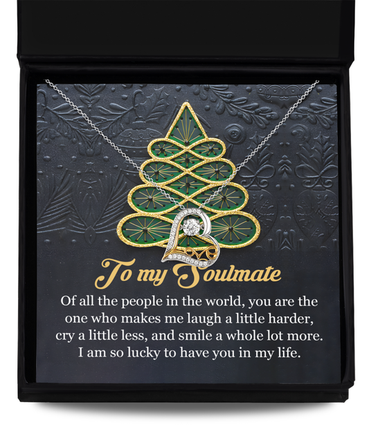 The Soulmate-In My Life - Love Dancing Necklace showcases a heart pendant nestled in a gift box, elegantly inscribed with a heartfelt message to your soulmate. Crafted from sterling silver, this piece beautifully captures the essence of your enduring bond.