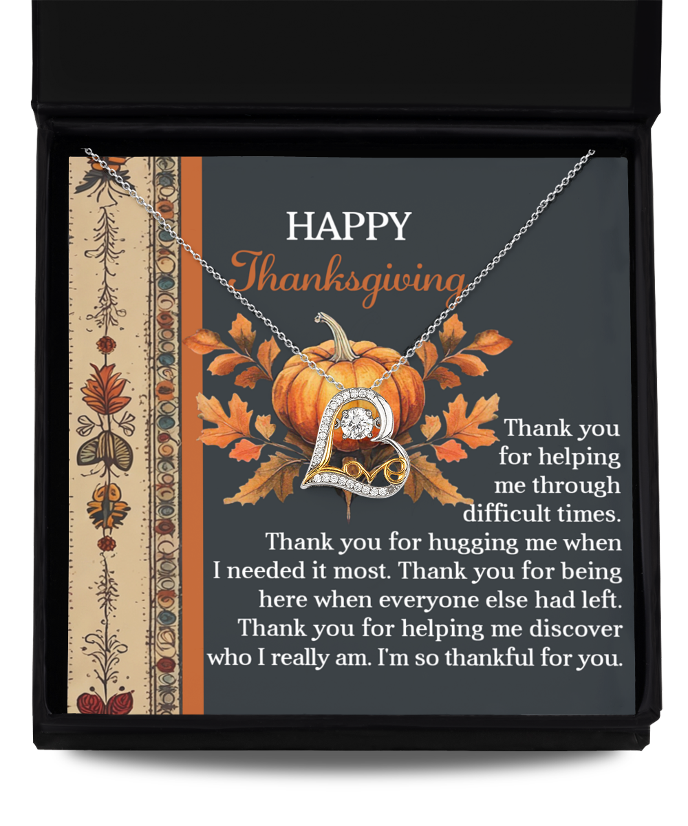 The Thanksgiving-I Really Am - Love Dancing Necklace, presented in a gift box, features a heartfelt Thanksgiving message and is beautifully accented with a design of pumpkins and autumn leaves.