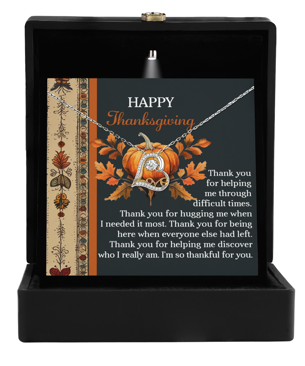 The Thanksgiving-I Really Am - Love Dancing Necklace, featuring a pumpkin design and presented in a sleek black box, gleams beautifully in sterling silver. Accompanied by a heartfelt Thanksgiving message, it conveys gratitude for your steadfast support during challenging times.