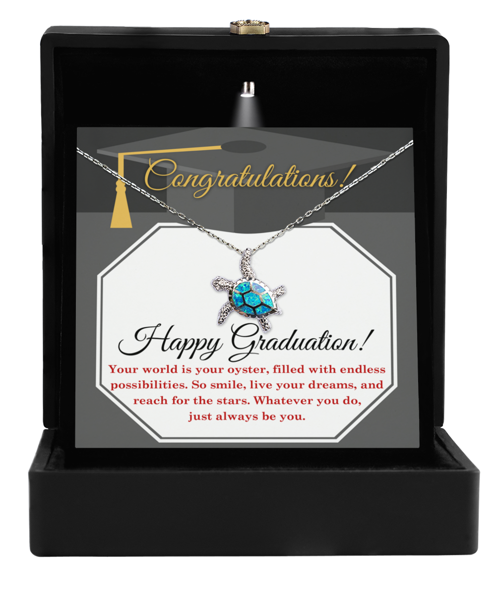 Happy Graduation, Your World Is Your Oyster - Opal Turtle Necklace