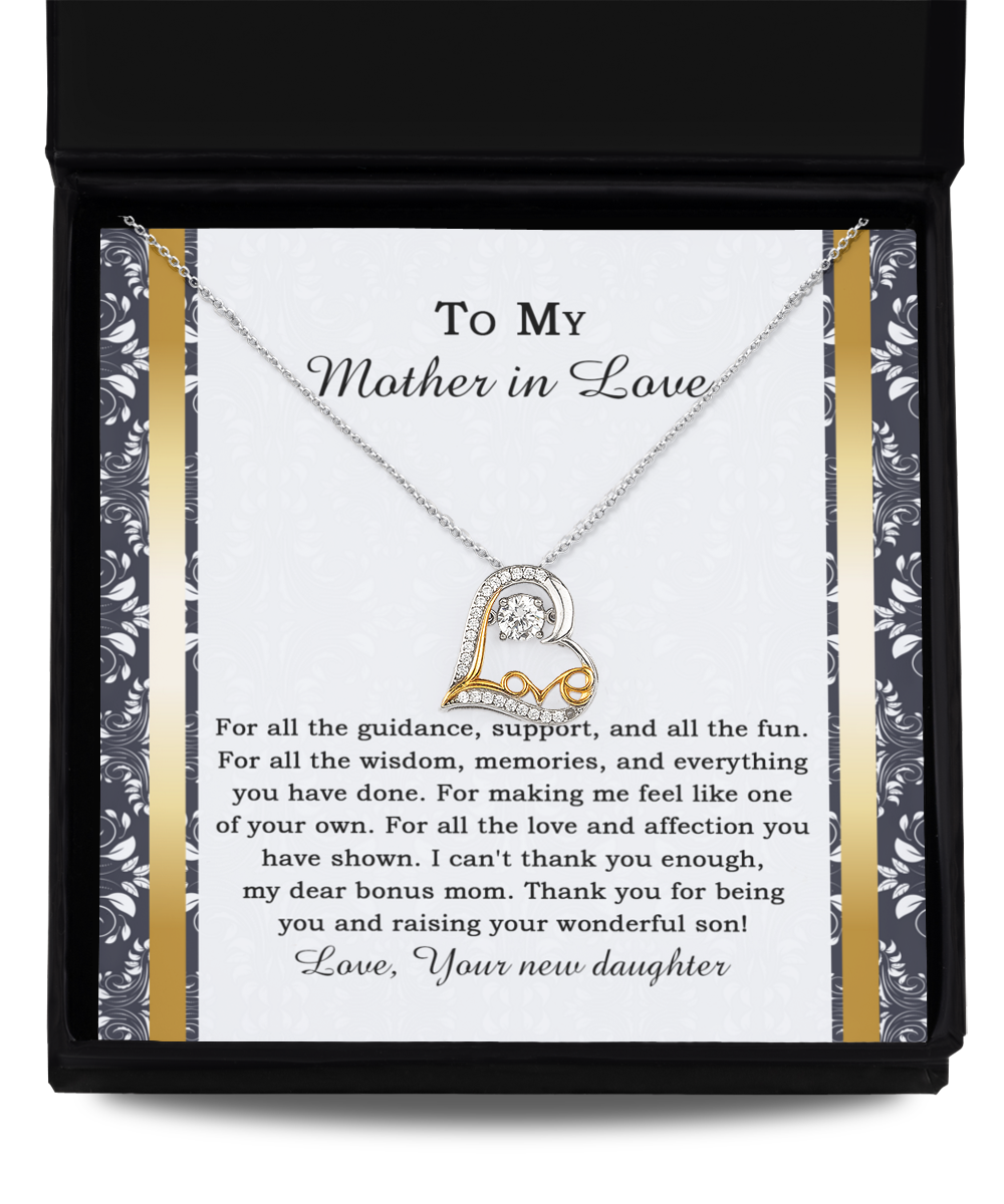 The "To Mother-in-law-Of Your Own - Love Dancing Necklace" comes beautifully packaged in a box with an intricate background and a heartfelt message of gratitude. Expertly crafted in stunning 14k gold, this exquisite piece is designed to show just how much you care for your mother-in-law.