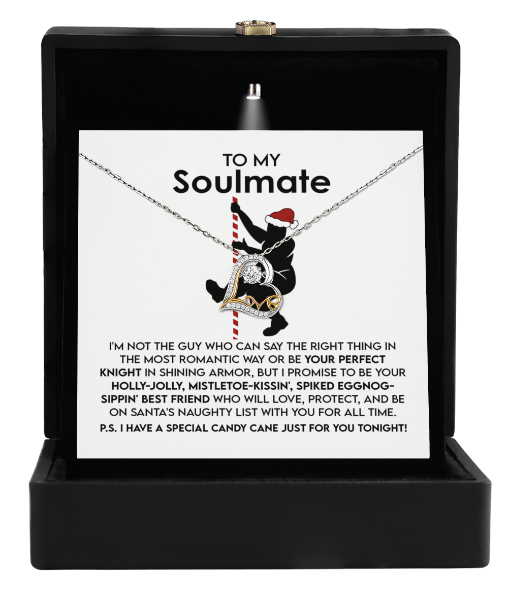 The Soulmate-For All Time - Love Dancing Necklace arrives in a sleek black box, paired with a "To My Soulmate" card that conveys a playful message and the promise of a special candy cane. Crafted from sterling silver with accents of 14k gold, it’s an enchanting gesture that embodies love and affection.