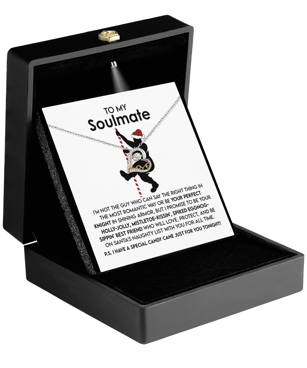 A Soulmate-For All Time - Love Dancing Necklace crafted in sterling silver rests elegantly in a black gift box. Accompanied by a card that reads "To My Soulmate," it carries a romantic message, making it the perfect token of affection.