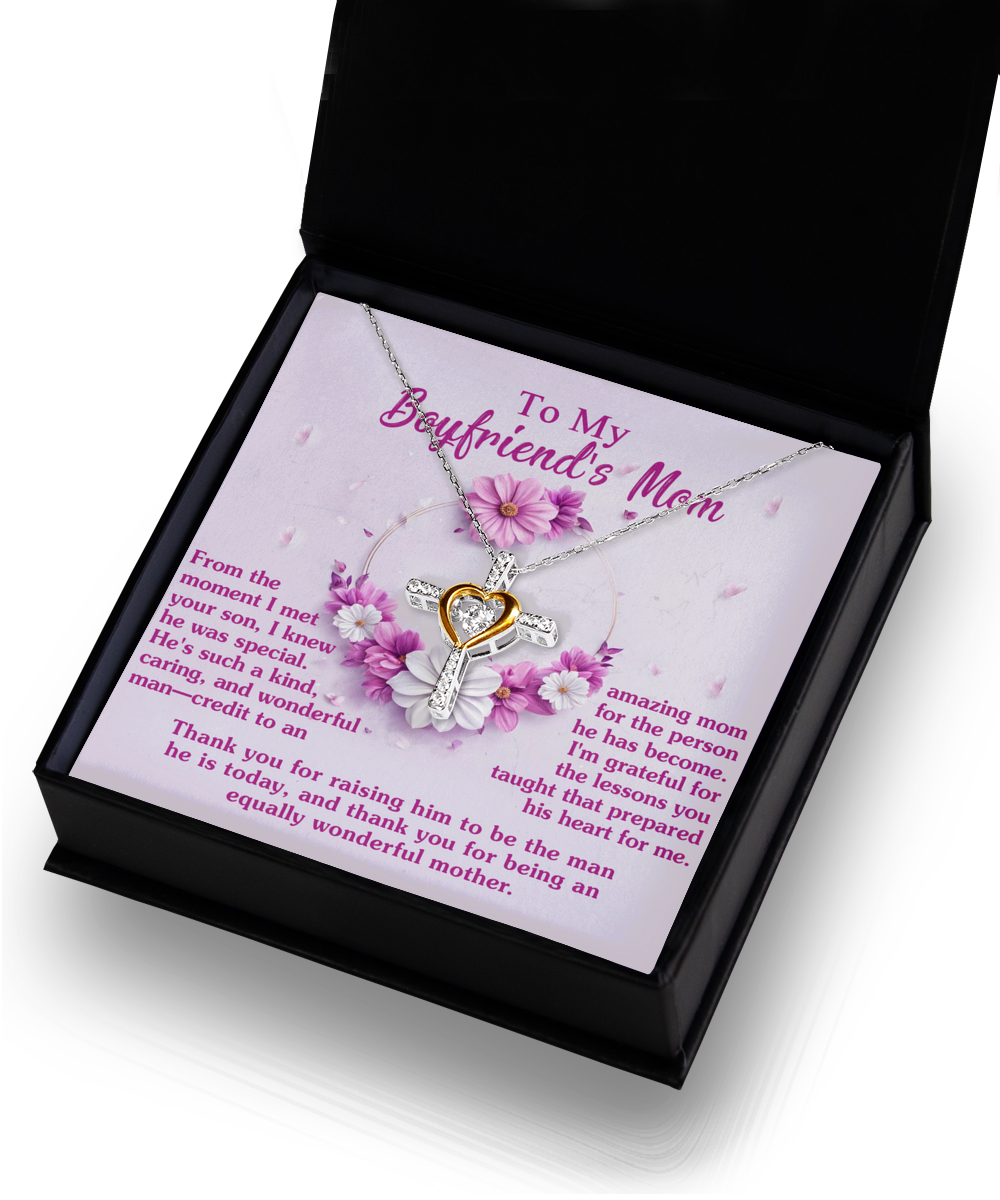 A To Boyfriend's Mom, Wonderful Mother - Cross Dancing Necklace by Gearbubble displayed in a gift box, epitomizing mother's love jewelry.