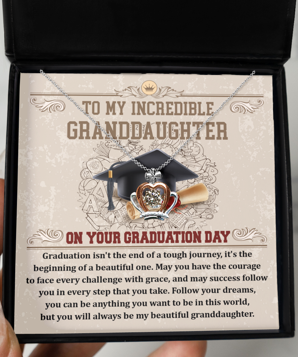 To Granddaughter, Your Graduation Day- Cross Dancing Necklace