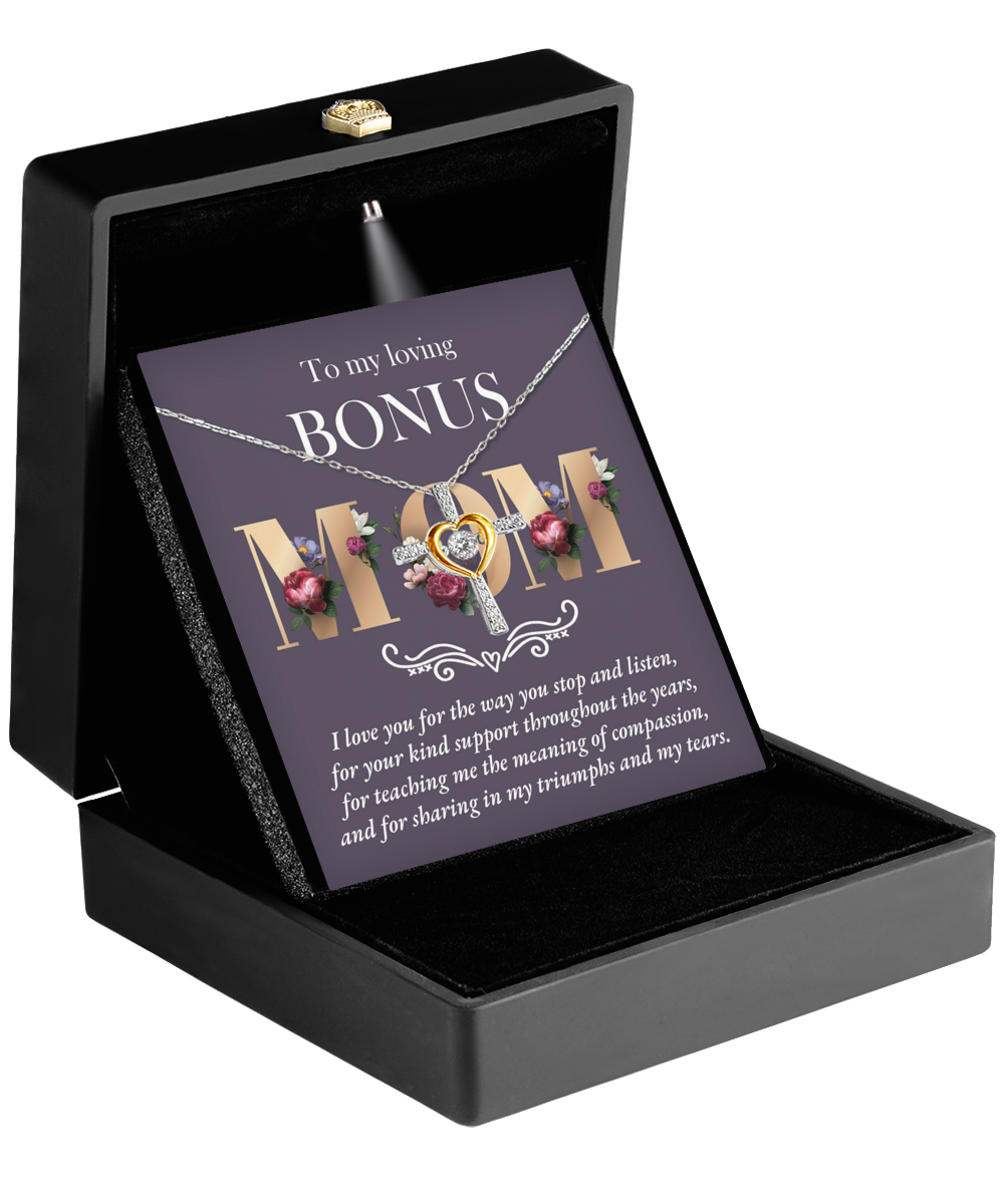 To Bonus Mom, Throughout The Years - Cross Dancing Necklace