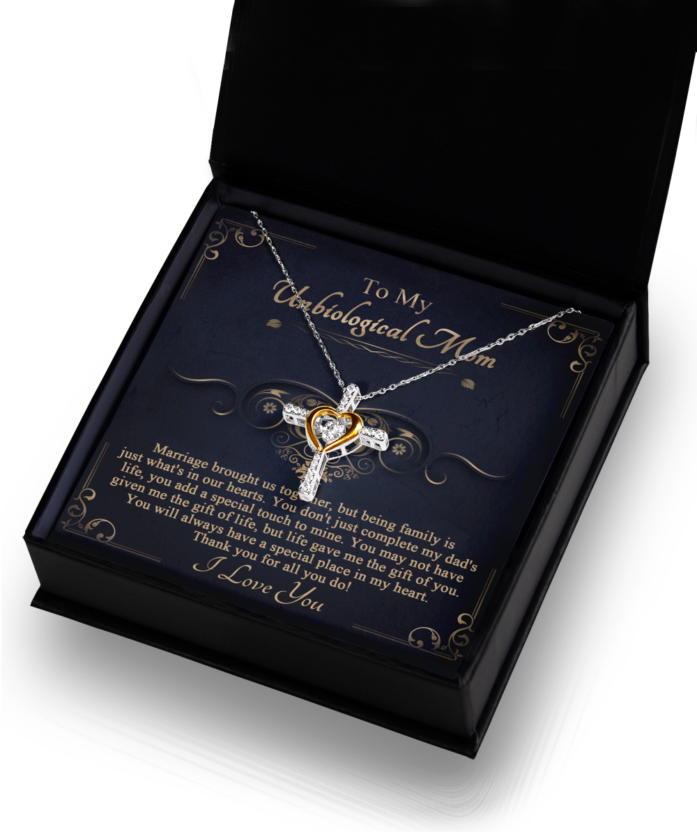 To Unbiological Mom, In Our Hearts - Cross Dancing Necklace
