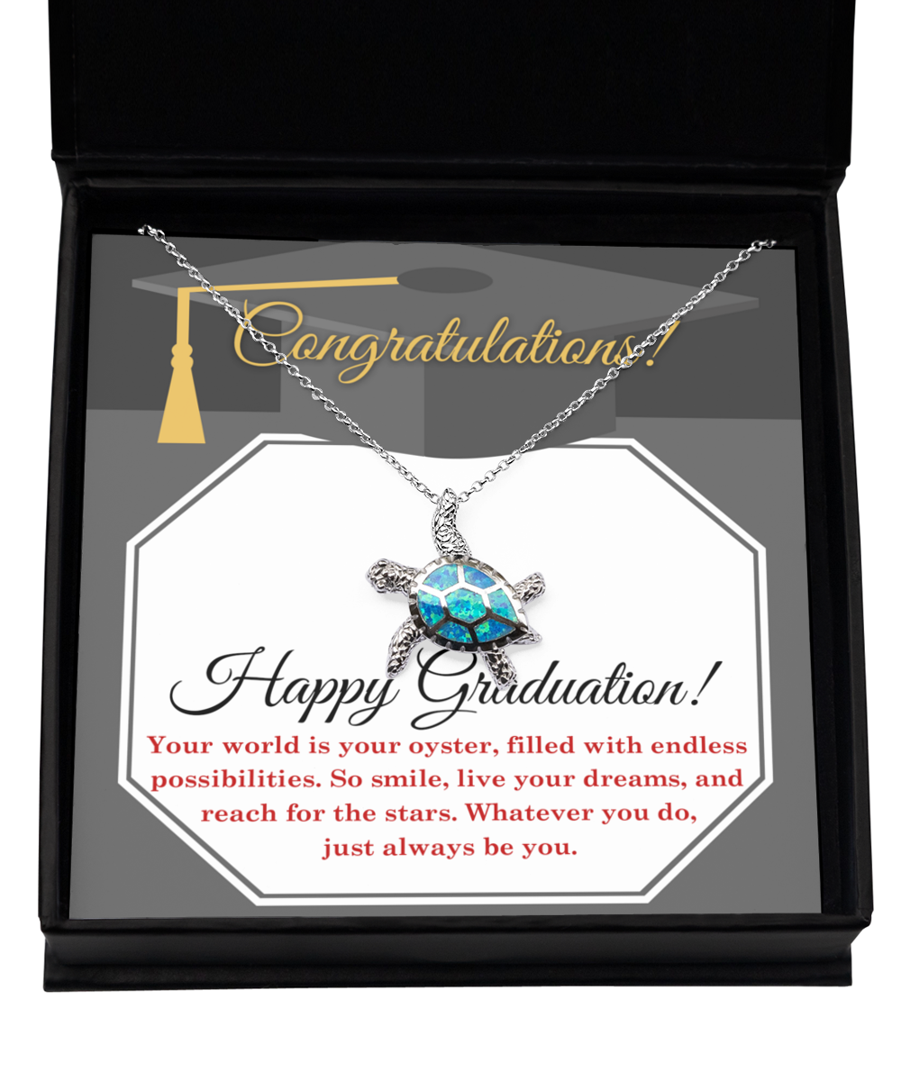 Happy Graduation, Your World Is Your Oyster - Opal Turtle Necklace