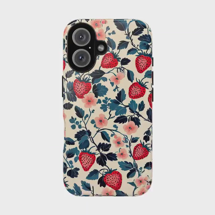 Strawberry Phone Case, Floral Aesthetic Mobile Cover For Iphone 16 15 14 13 Pro Plus, Samsung Pixel, Coquette Gift For Summer Berries Lover