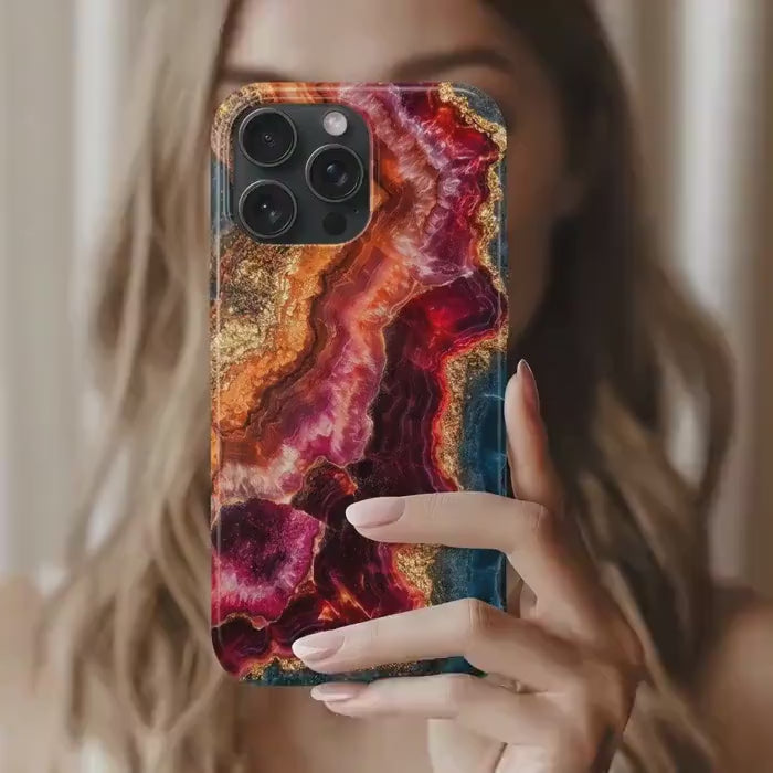 Elegant Ruby Crystal Phone Case, Aesthetic July Birthstone Geode Mobile Cover For iPhone Samsung Pixel, Birthday Gift For Ruby Lovers