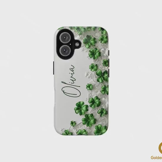 Custom Shamrock Phone Case for iPhone 17 Series Samsung Galaxy & Google Pixel, Personalized 4 Leaf Clover Phone Cover, St Patrick Day Gift