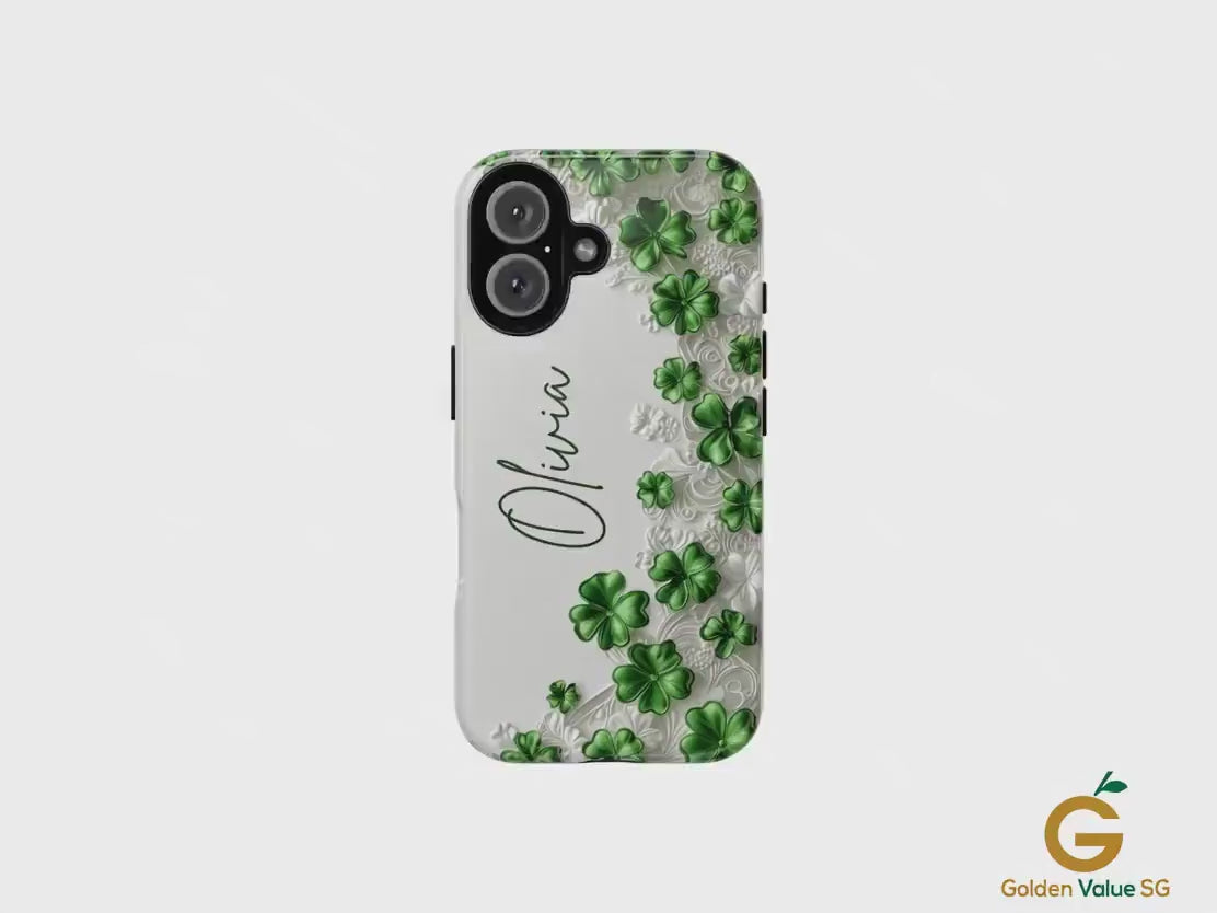 Custom Shamrock Phone Case for iPhone 17 Series Samsung Galaxy & Google Pixel, Personalized 4 Leaf Clover Phone Cover, St Patrick Day Gift