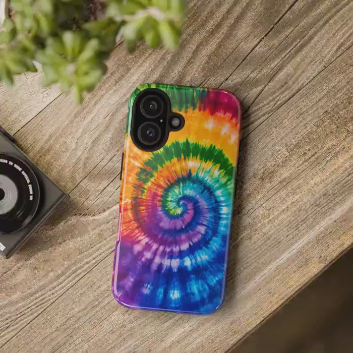 Rainbow Tie Dye Phone Case for iPhone, Samsung & Pixel, Vibrant Spiral Psychedelic Art, Hippie Boho Retro 60s 70s Groovy Gift