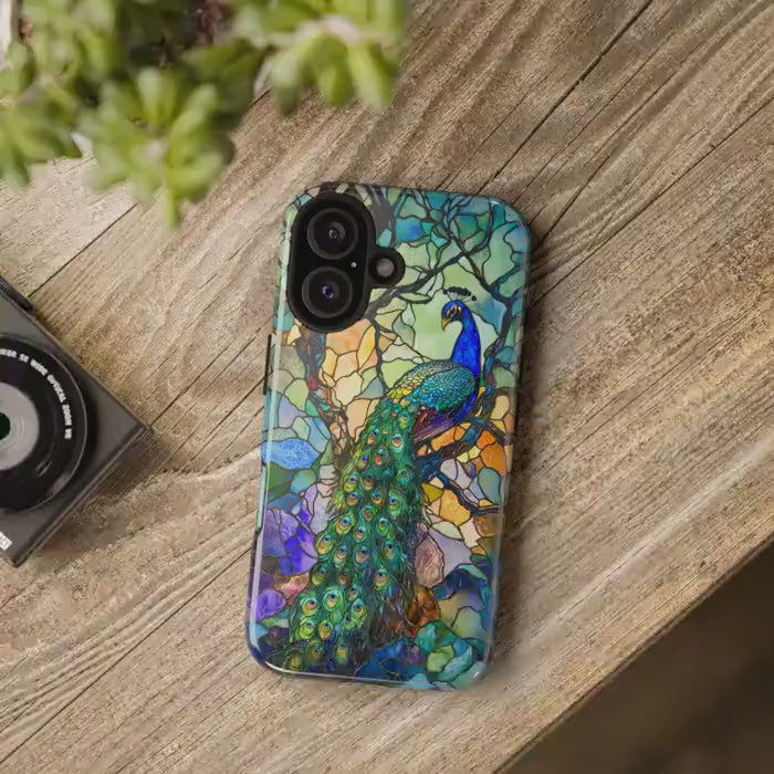 Elegant Blue Peacock Phone Case, Stained Glass Design Mobile Cover For iPhone, Samsung Galaxy, Pixel, Birthday Gift For Peacock Lover