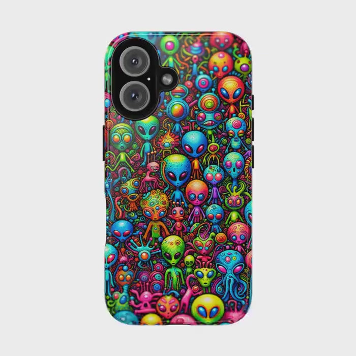 Whimsical Alien Phone Case, Colorful Sci Fi Mobile Cover For Iphone 16 15 14 13 Pro Plus Samsung Pixel Quirky Birthday Gift For Alien Lover