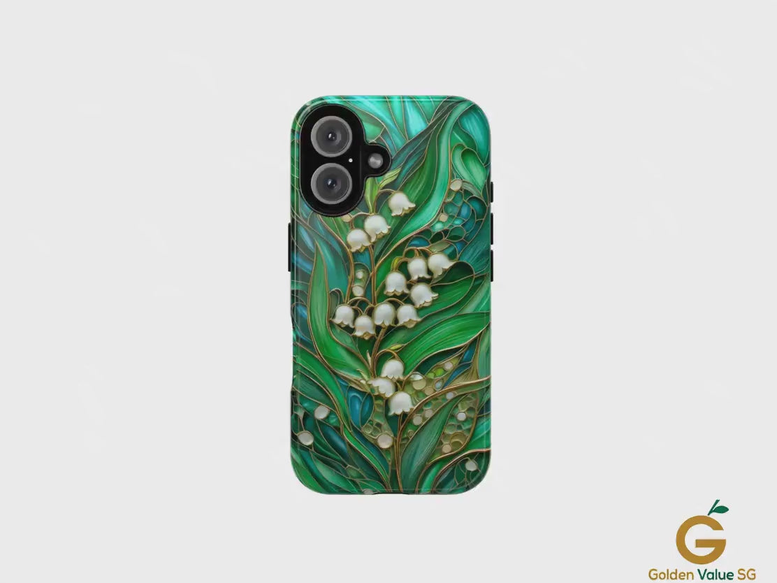 Stained Glass Lily of the Valley Phone Case for iPhone, Samsung & Pixel, May Birth Flower, White Floral Cover