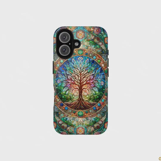 Celtic Tree of Life Aesthetic Phone Case, Stained Glass Design, Cover For iPhone 16 15 14 13 Pro Samsung Galaxy Pixel Tree-of-Life Bday Gift