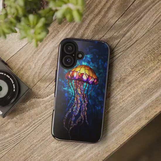 Stained Glass Jellyfish Phone Case iPhone 17 Samsung S26 & Pixel 9 Glowing Ocean Marine Life Cover Bioluminescent Mosaic Art Aesthetic Case