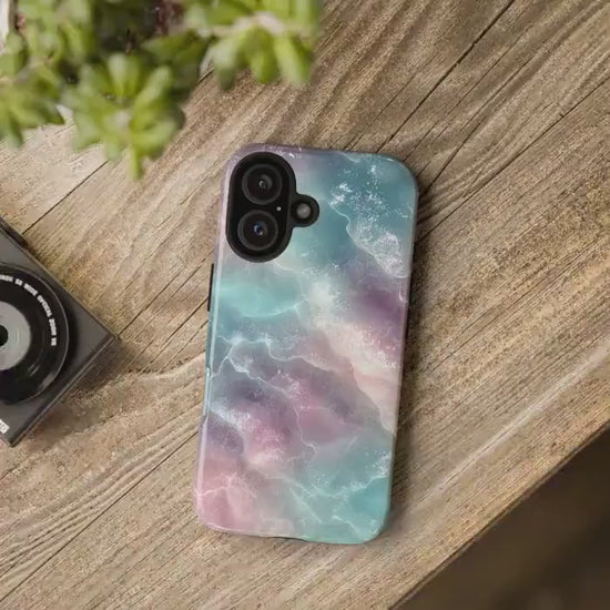 Pastel Ocean Waves Phone Case for iPhone, Samsung & Pixel, Glassy Sea Surface, Surreal Serenity, Fantasy Beach Art